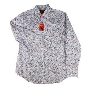 Rodeo Clothing Co Shirt Medium White Floral Long Sleeve Snap Front Western